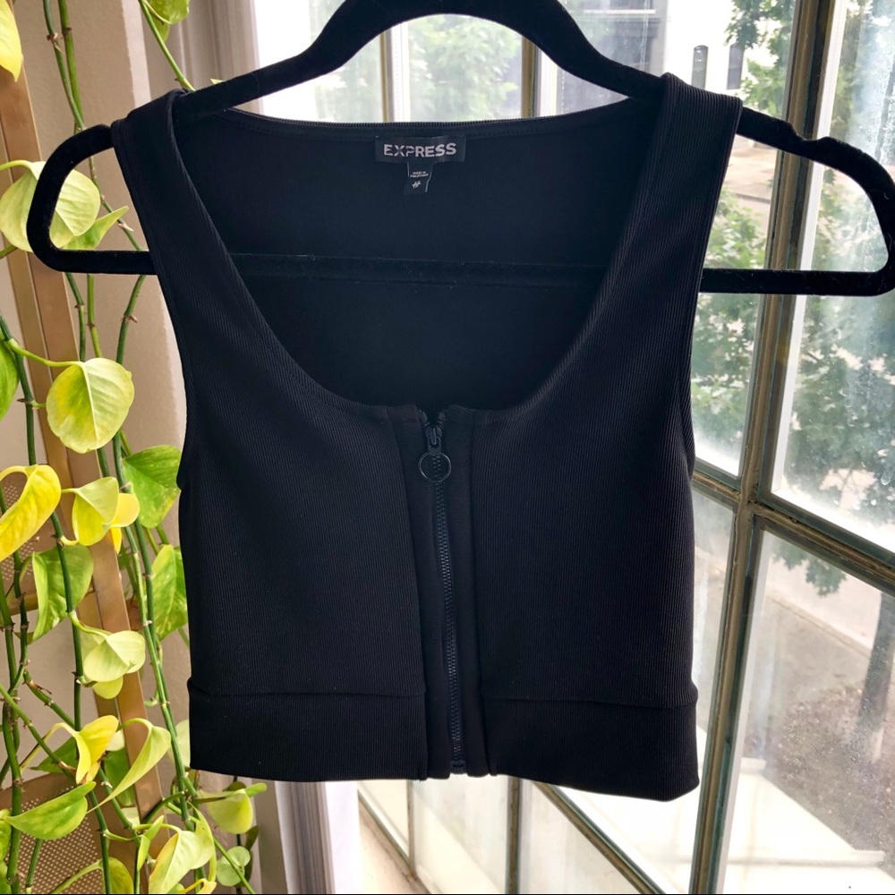 Express Black Zip Up Crop Top